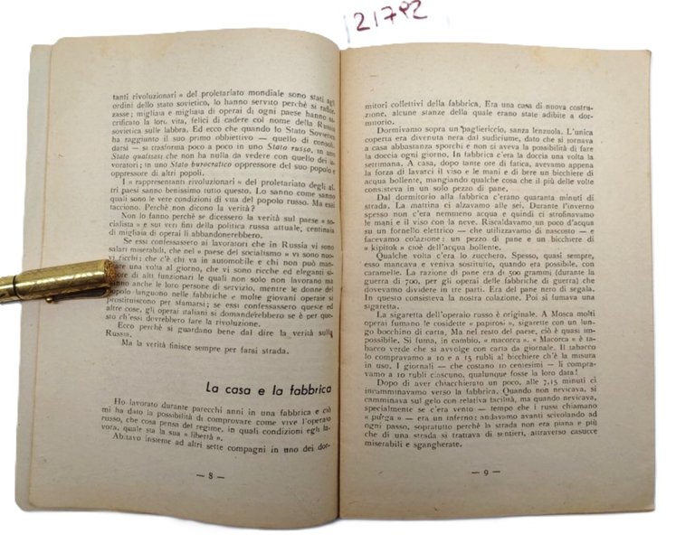 Ettore Vanni Io operaio in Russia Il Riccio 1947