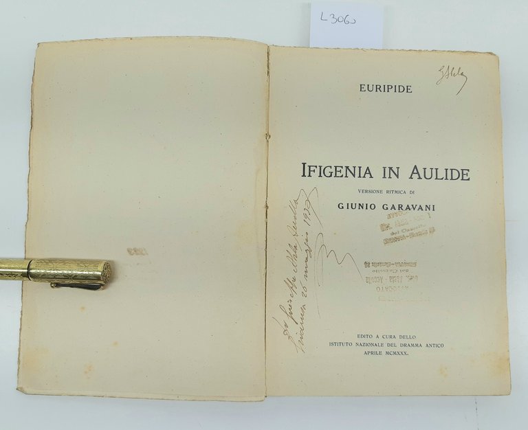 Euripide Ifigenia In Aulide Vers. Garavani 1930 Abela Carboneria