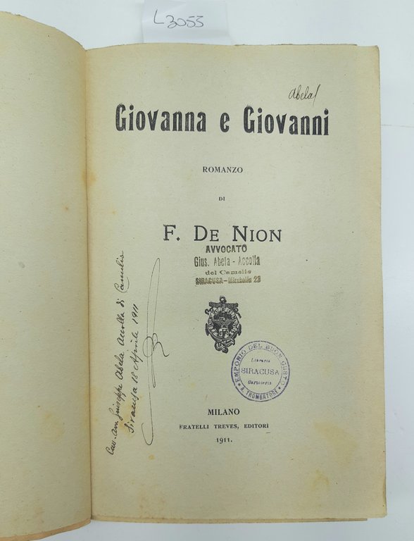 F. De Nion Giovanna E Giovanni 1911 Abela Carboneria