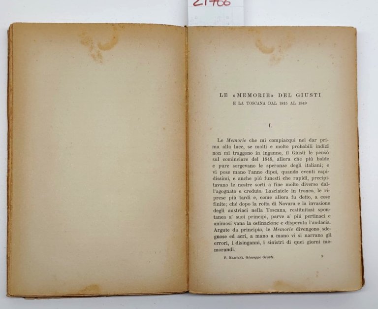 Ferdinando Martini Giuseppe Giusti studi e discorsi Treves 1929