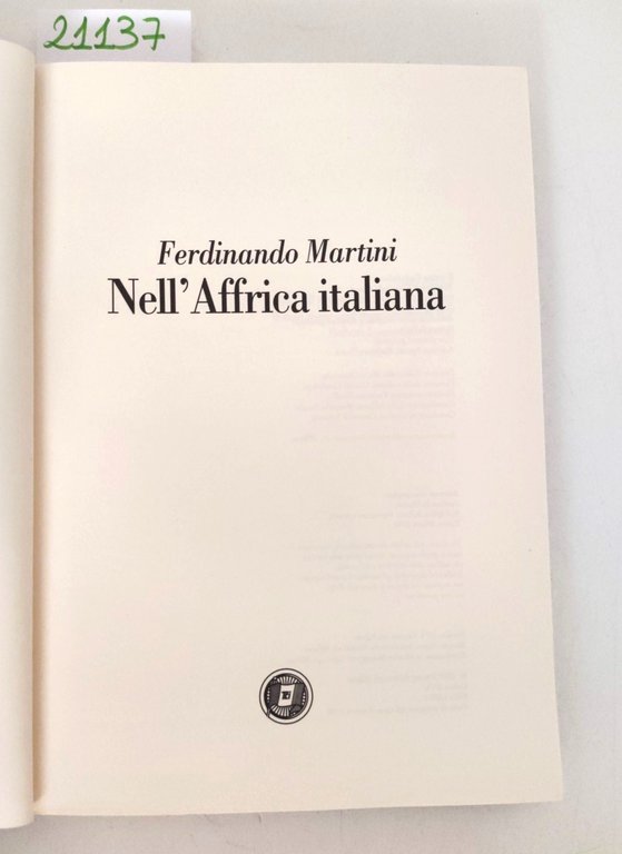 Ferdinando Martini Nell'Affrica italiana la biblioteca del Touring Club Italiano …