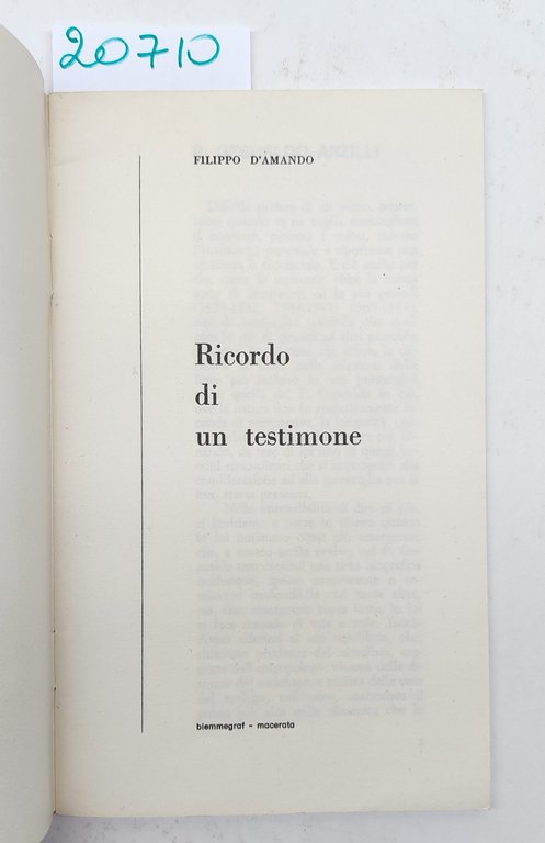 Filippo D'Amando Ricordo di un testimone P. Gesualdo Arzilli Biemmegraf …