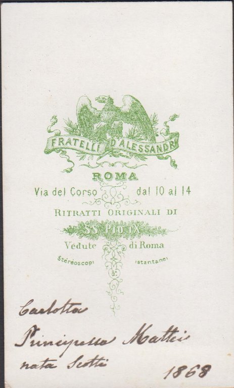 Foto photo cdv albumina principessa Carlotta Scotti Mattei 1868 F.lli …