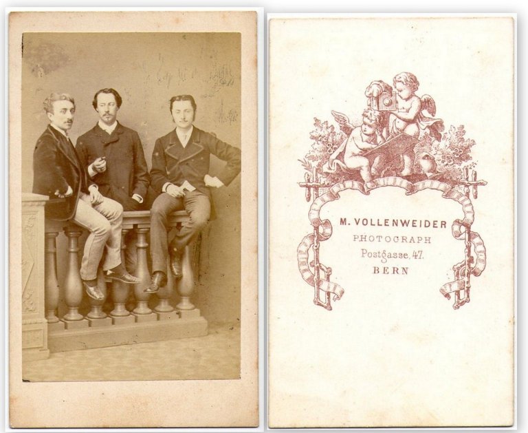 Foto photo cdv Gentiluomini sulla balaustra by M. Vollenweider Bern …