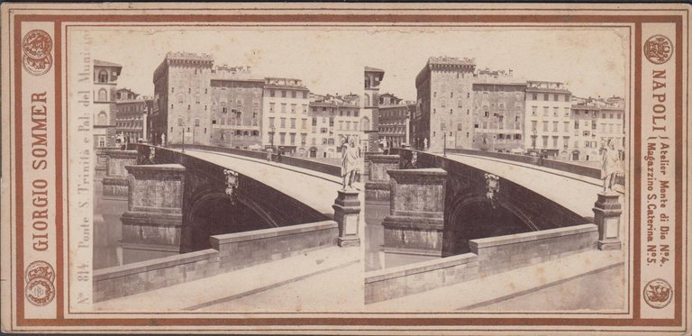 Foto photo stereoscopica Ponte S. Trinità e Palazzo Municipio Firenze …