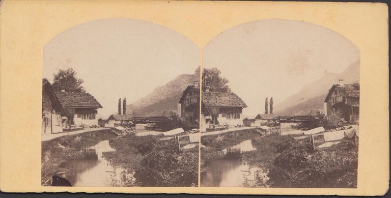 Foto photo stereoscopica stereoview Mieringen Svizzera 1880 c.a.