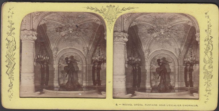 Foto stereoscopica Nouvel Opera Fontaine sous l'Escalier d'Honneur 1880 c.a.