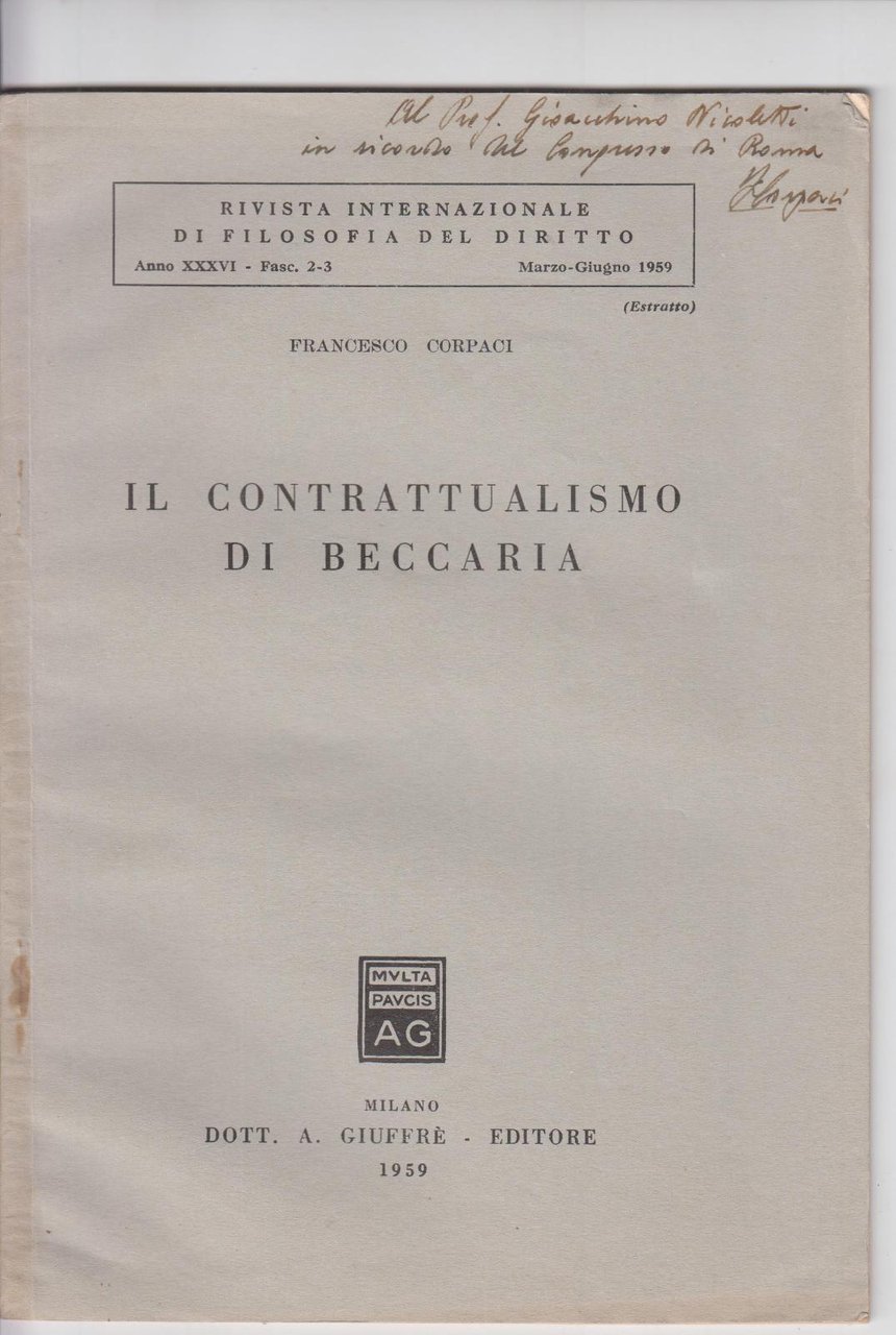 Francesco Corpaci il contrattualismo di Beccaria GiuffrË 1959