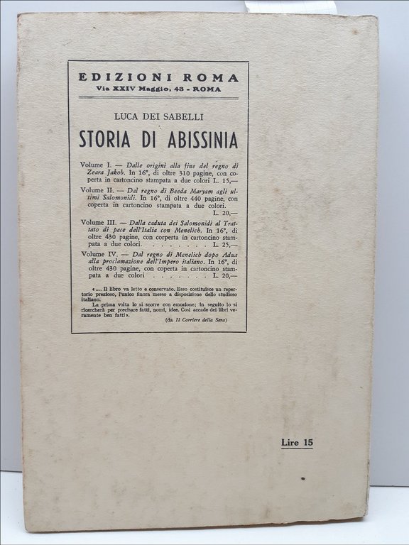 Francesco Lemmi Lettere diari d'Africa 1895-96 Edizioni Roma 1938