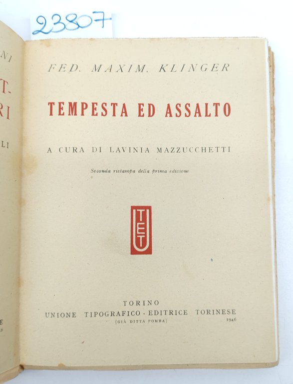Friedrich Max Klinger Tempesta ed assalto 1946 UTET | Immagine Gallery 2