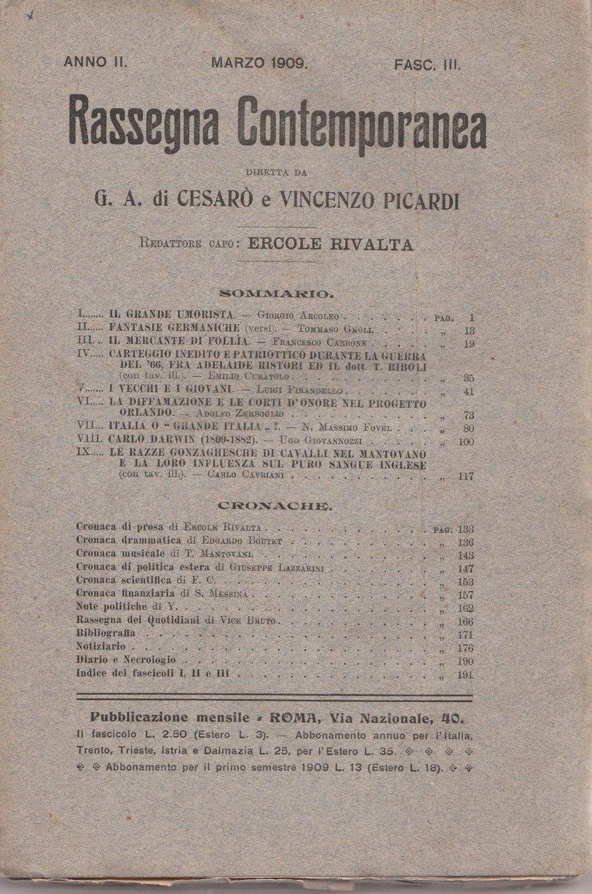 G. A. CesarÚ Rassegna Contemporanea Pubblicazione Mensile Marzo 1909 L5531