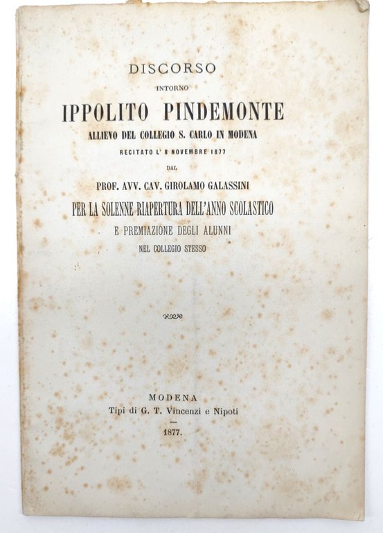 Discorso intorno Ippolito Pindemonte allievo del collegio S. Carlo in … | Immagine Gallery 1