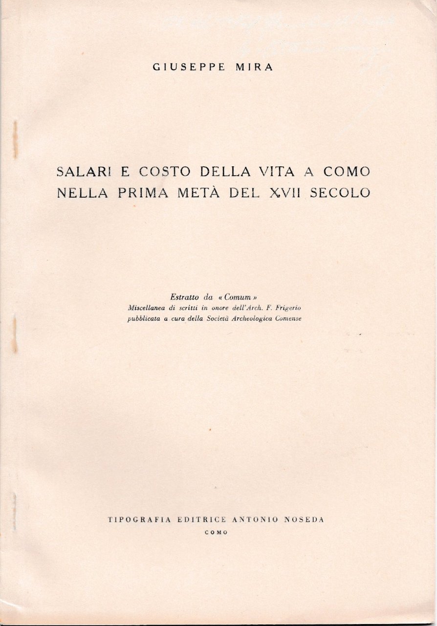 G. Mira Salari E Costo Della Vita A Como Nella …