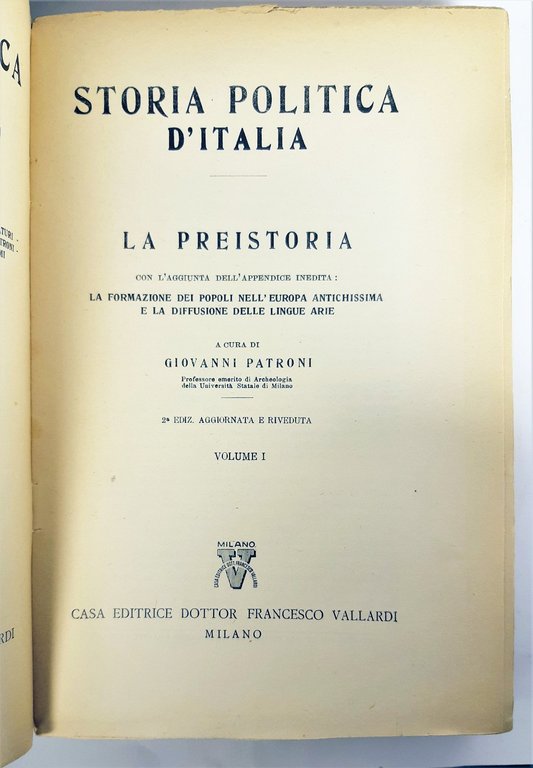 G. Patroni Storia politica d'Italia la preistoria 2 volumi Vallardi …