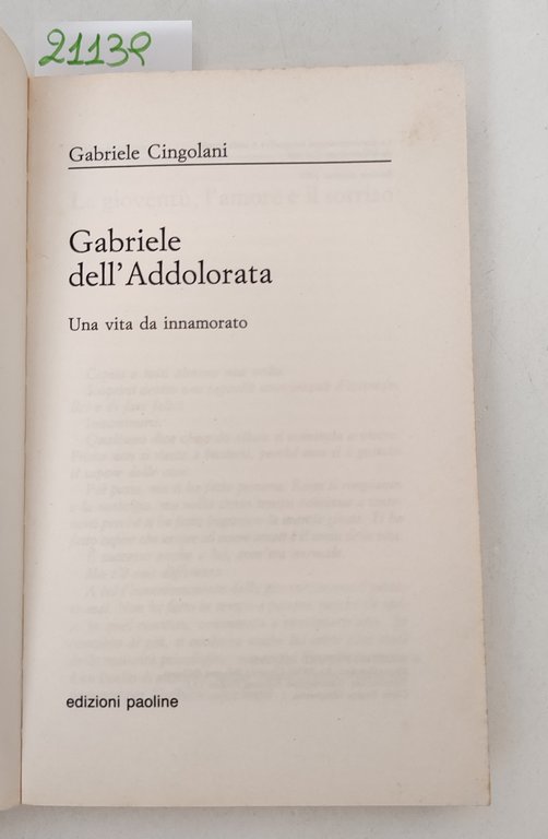 Gabriele Cingolani Gabriele dell'Addolorata una vita da innamorato Edizioni Paoline …