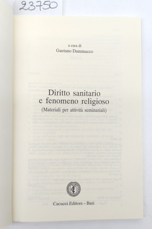 Gaetano Dammacco, Diritto sanitario e fenomeno religioso, Cacciucci 2005 | Immagine Gallery 3