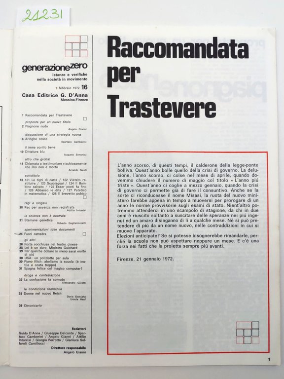 Generazione zero n. 16 1 febbraio 1972 D'Anna