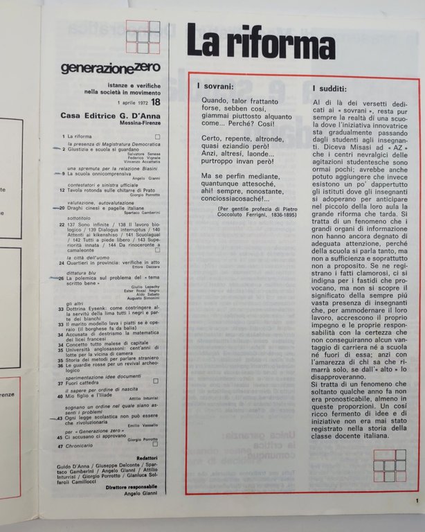 Generazione zero n. 18 1 aprile 1972 D'Anna Istanze verifiche …