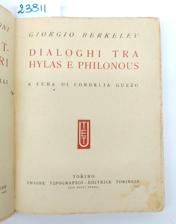 George Berkeley, Dialoghi tra Hylas e Philonous, UTET, 1946 | Immagine Gallery 3