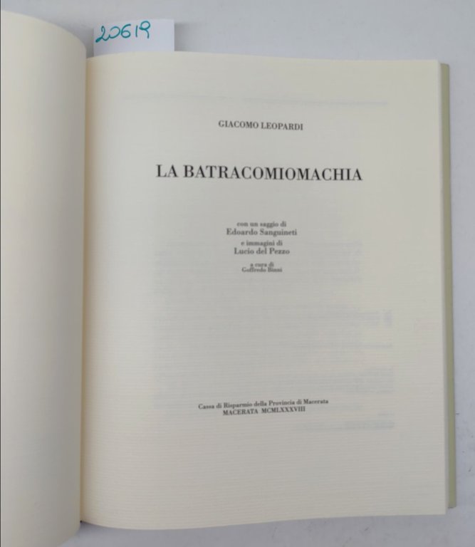Giacomo Leopardi La Batracomiomachia Carima 1988