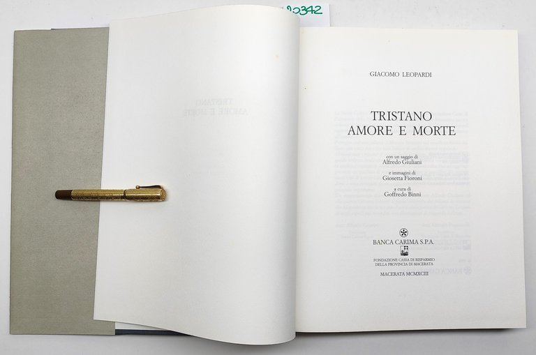 Giacomo Leopardi Tristano amore e morte Banca Carima 1993