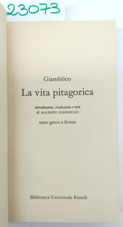 Giamblico La vita pitagorica BUR Rizzoli 1° edizione 1991 | Immagine Gallery 3