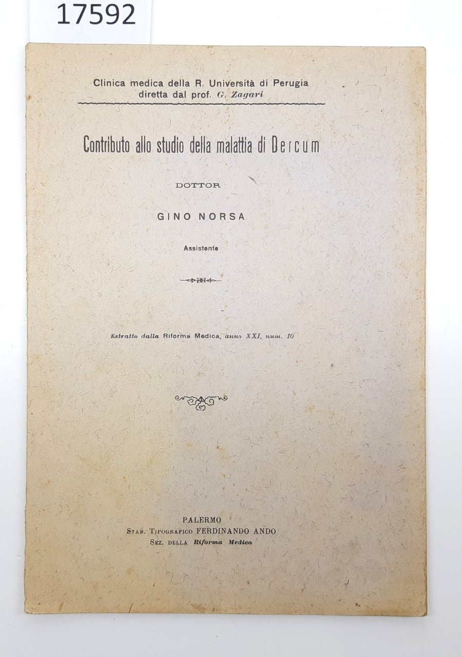 Gino Norsa Contributo allo studio della malattia di Dercum estratto …