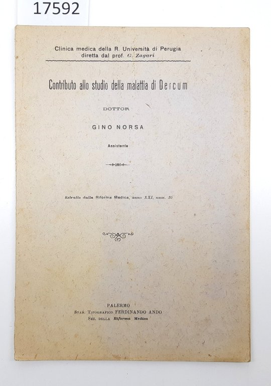 Gino Norsa Contributo allo studio della malattia di Dercum estratto Palermo 1904