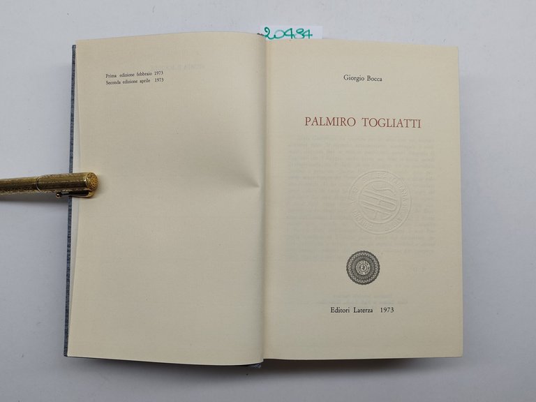 Giorgio Bocca Palmiro Togliatti Laterza 1973 2° edizione