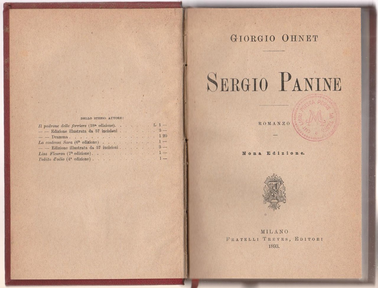 Giorgio Ohnet Sergio Panine Romanzo Nona Edizione Treves 1893 6200