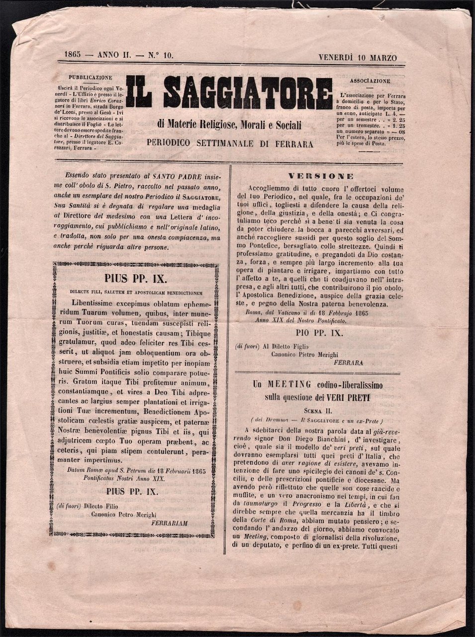 Giornale periodico settimanale di Ferrara Il Saggiatore anno II numeri …