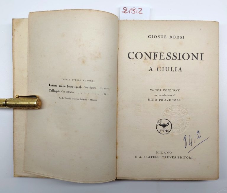 Giosuè Borsi Confessioni a Giulia nuova edizione Treves 1935