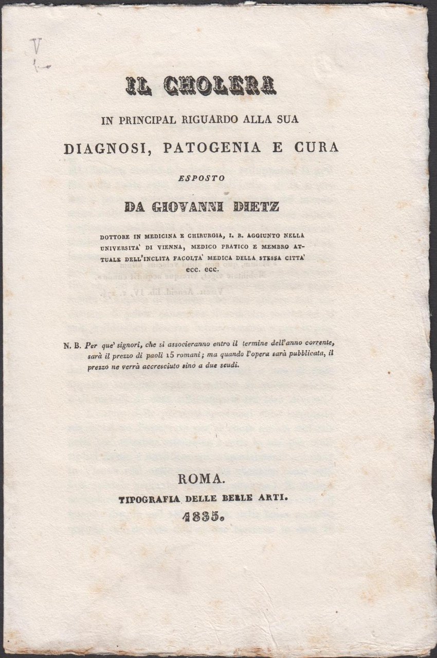 Giovanni Dietz Il colera in principale riguardo alla sua diagnosi …