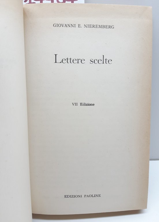Giovanni E. Nieremberg Lettere scelte 7° ed. Paoline 1963