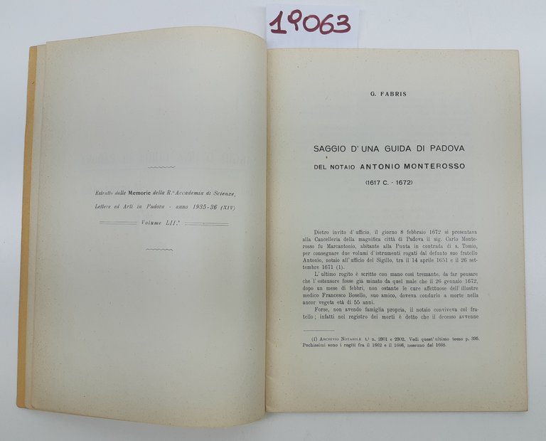 Giovanni Fabris Saggio d'una guida di Padova del notaio Antonio …