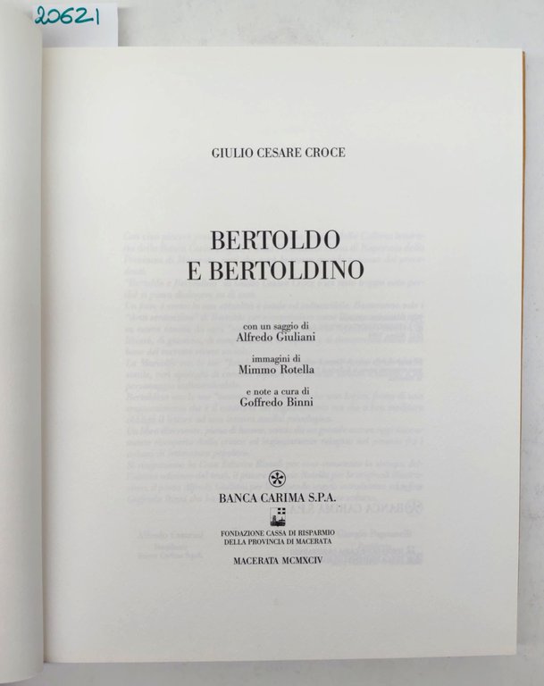 Giulio Cesare Croce Bertoldo e Bertoldino Banca Carima 1994