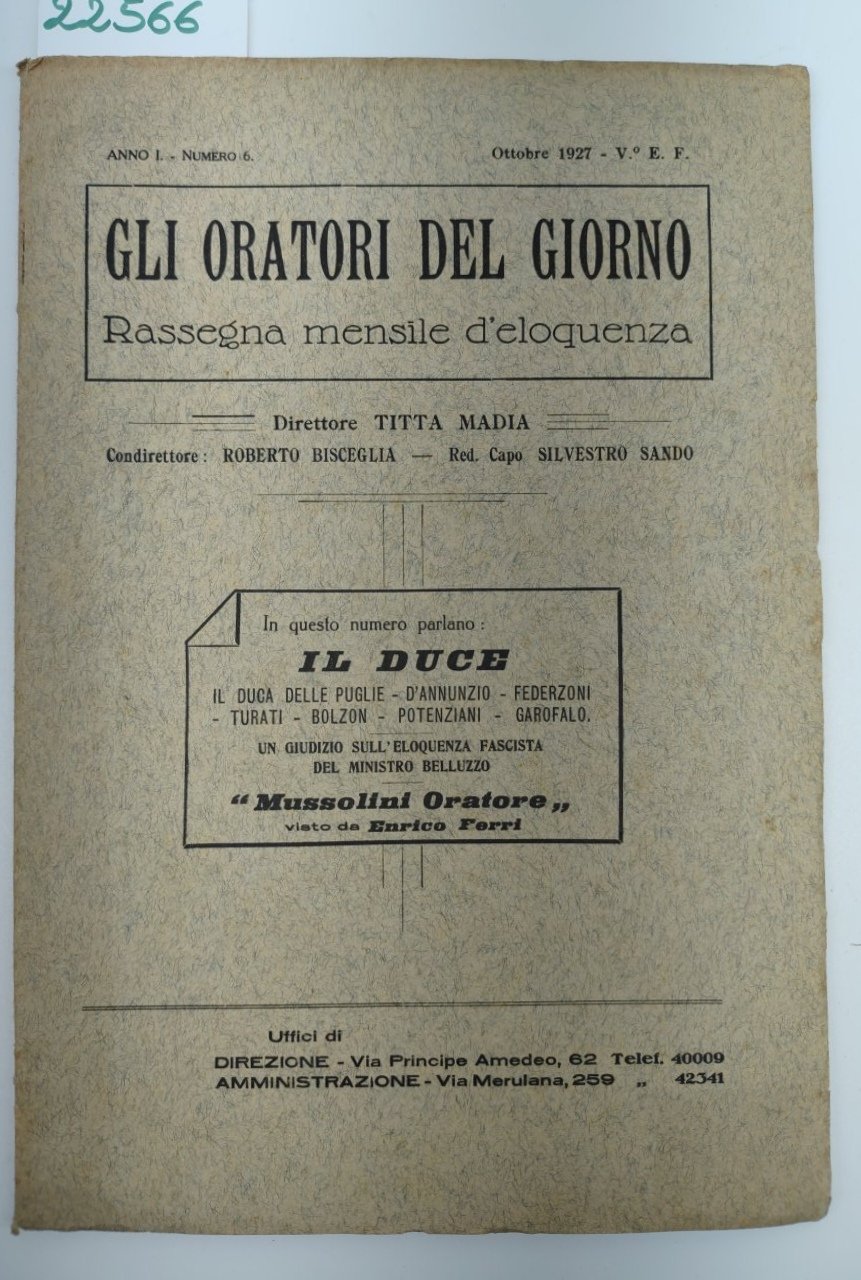 Gli oratori del giorno anno I numero 6 ottobre 1927