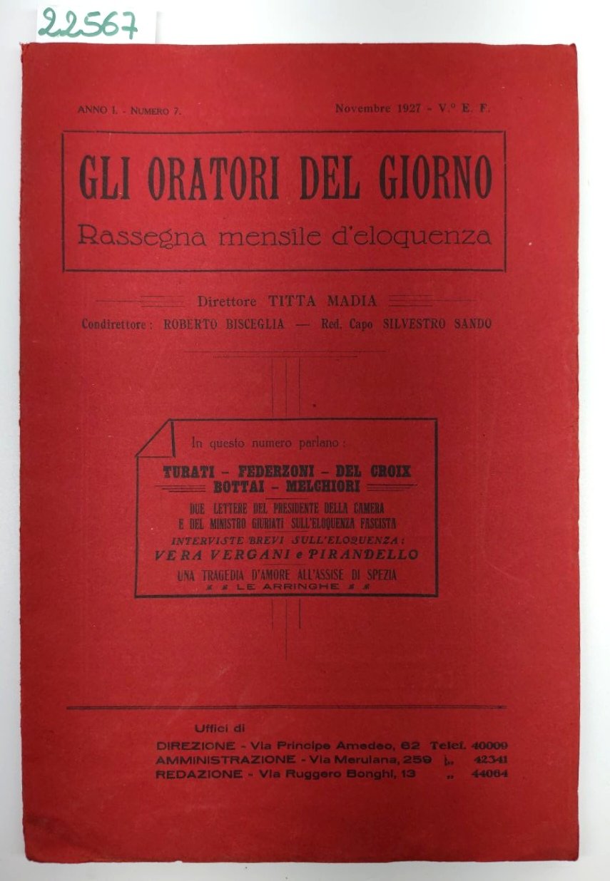 Gli oratori del giorno anno I numero 7 novembre 1927 | Immagine principale