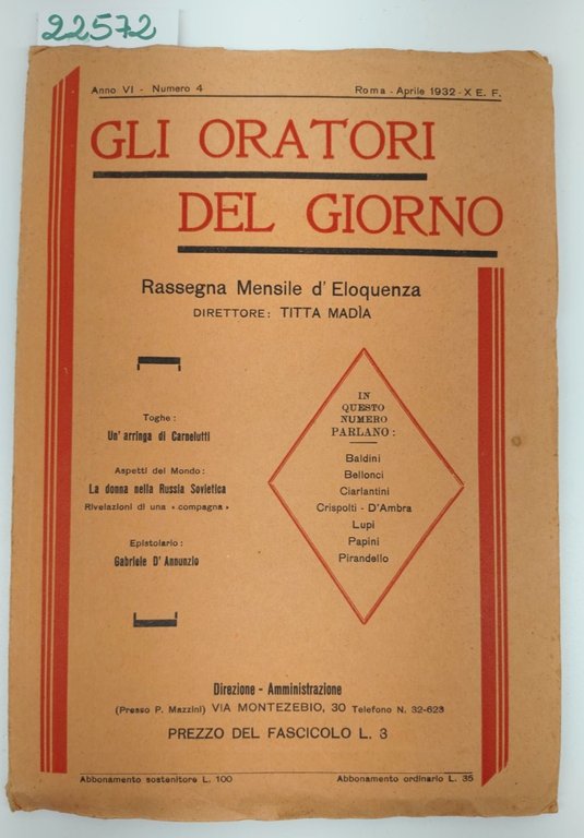Gli oratori del giorno anno IV numero 4 aprile 1930 | Immagine Gallery 1