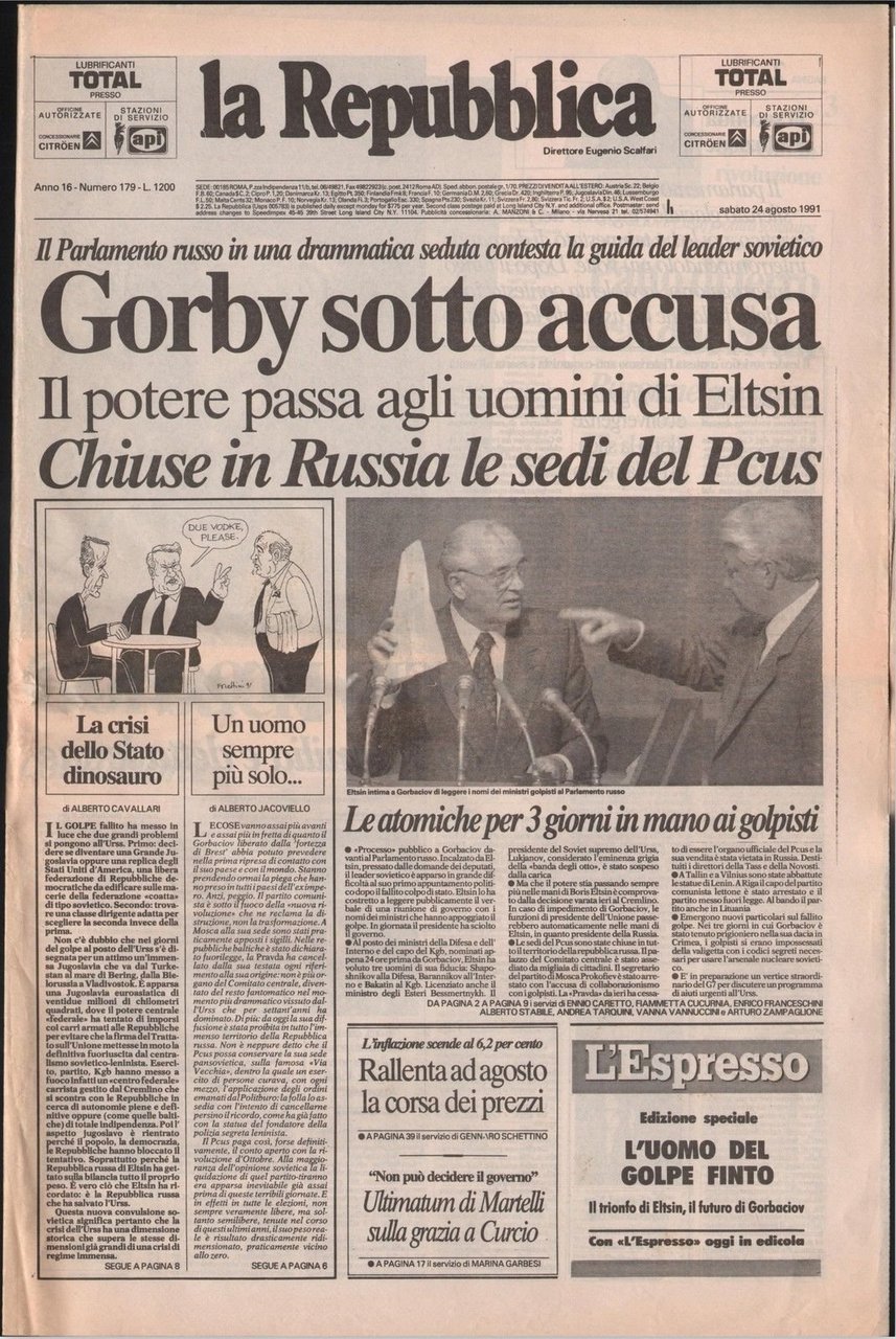 Gorby Sotto Accusa-Il Potere Passa Agli Uomini Di Eltsin-Repubblica-1991-L1415