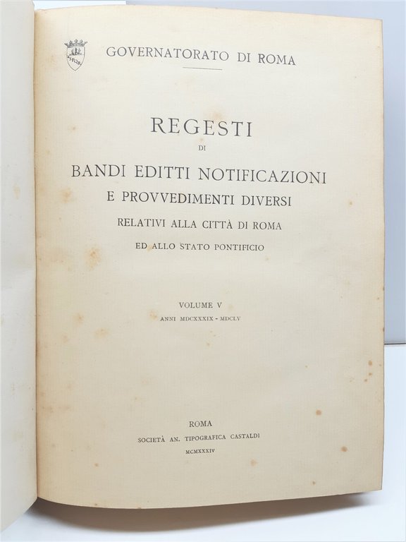 Governatorato di Roma Regesti di bandi editti notificazioni e provvedimenti …