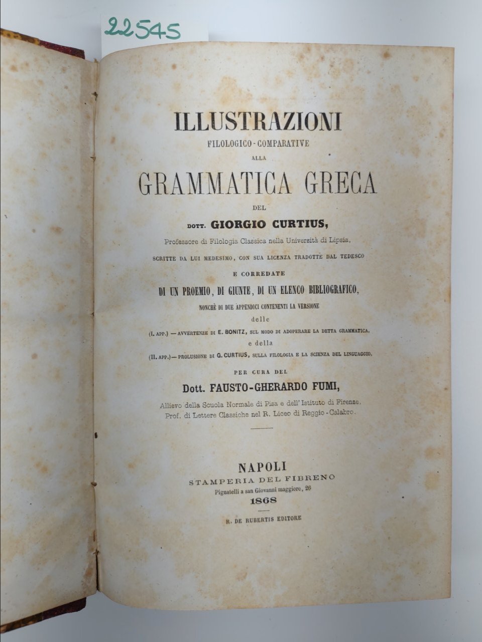 Grammatica greca Curtis Illustrazioni Filologico-Comparative Fumi Napoli 1868