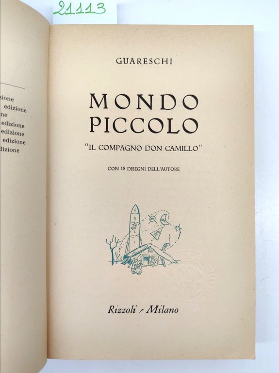 Guareschi Il compagno don Camillo Mondo piccolo Rizzoli 3° edizione …