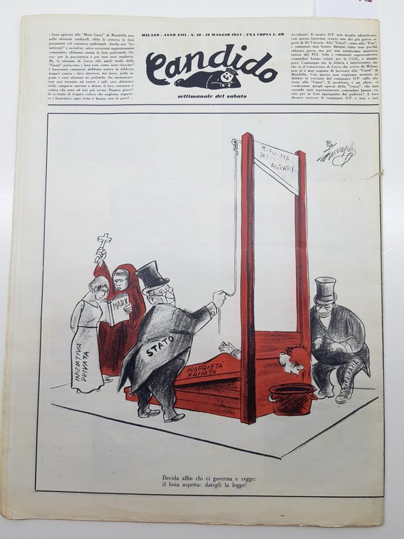 Guareschi Satira politica Candido settimanale del sabato n. 19 1957