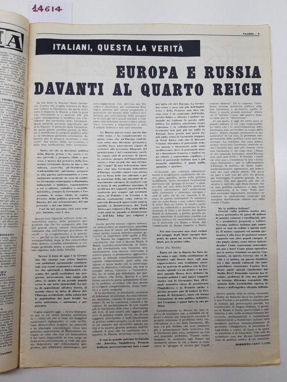Guareschi Satira politica Candido settimanale del sabato n. 19 1957