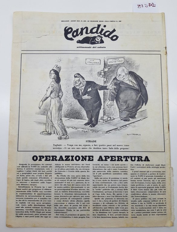 Guareschi Satira politica Candido settimanale del sabato n. 20 1956