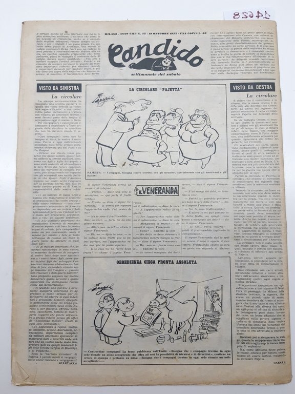 Guareschi Satira politica Candido settimanale del sabato n. 42 1952