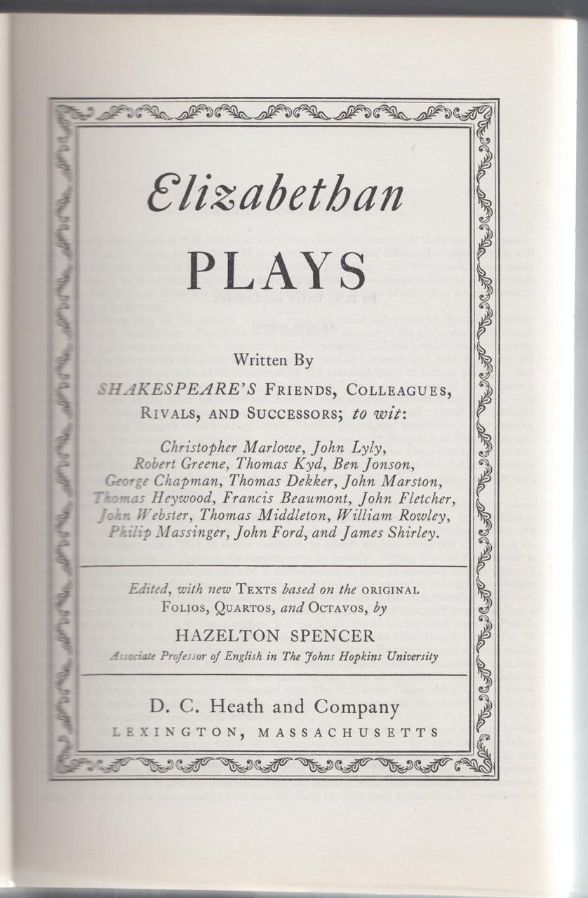 H. Spencer- Elizabethan Plays -Lexington Massachusetts 1933-L3666