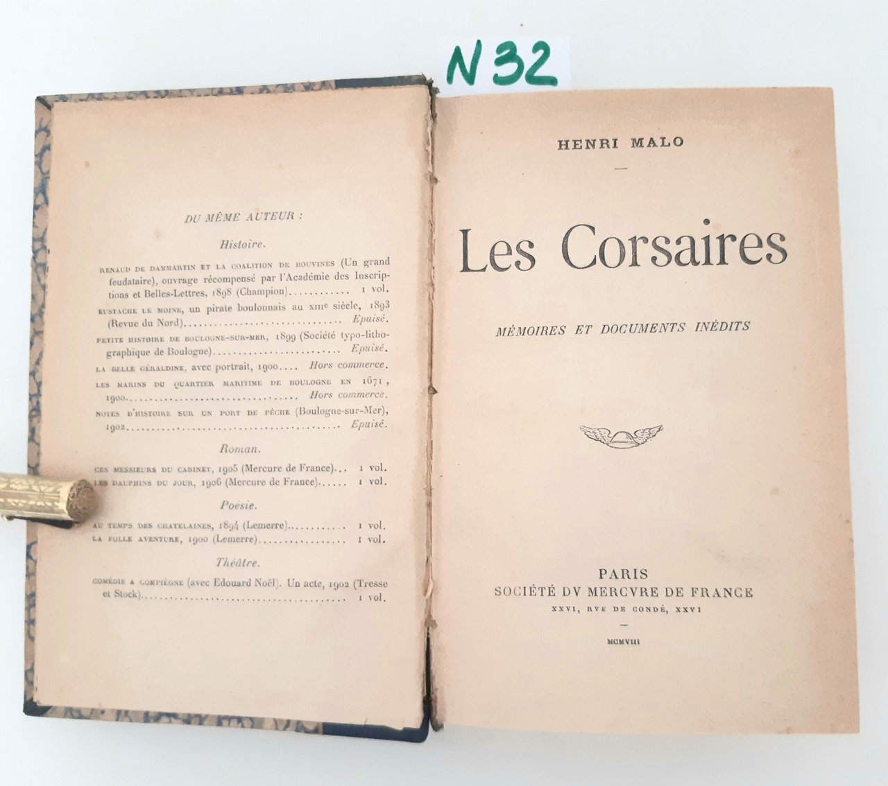 Henri Malo Les Corsaires Memories Et Documents Inedits Paris 1908