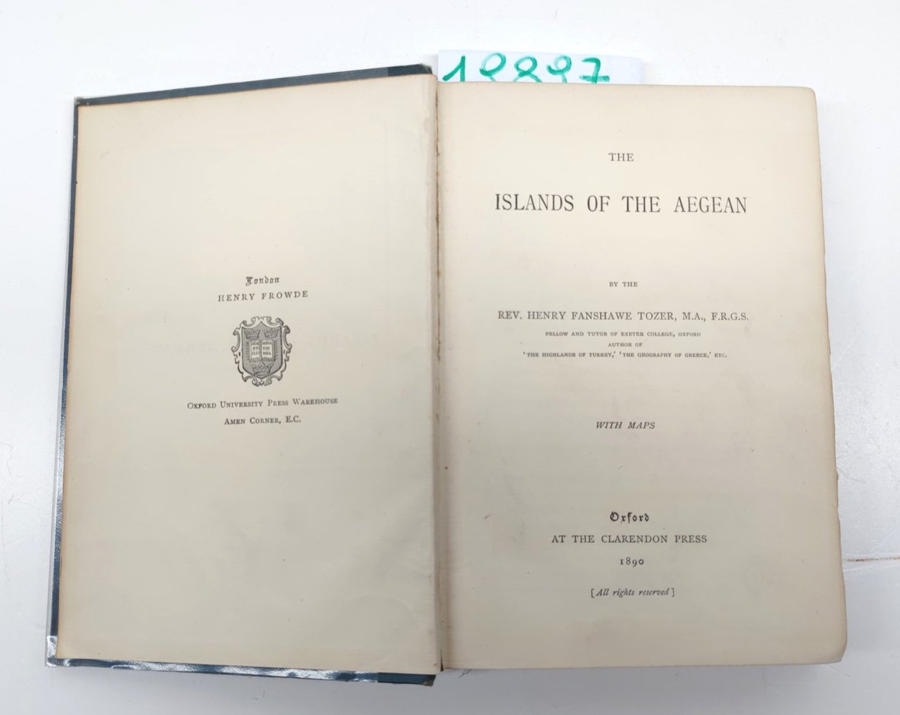 Henry Fanshawe Tozer The Island of Aegean Clarendon 1890 senza …
